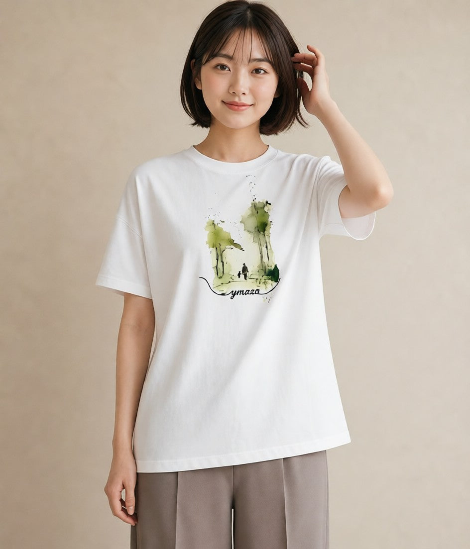 グラフィックTシャツ レディース 雨上がりの小道 雨上がり 小道 ナチュラル アンティーク イラスト フェミニン 綿100 デート 白T