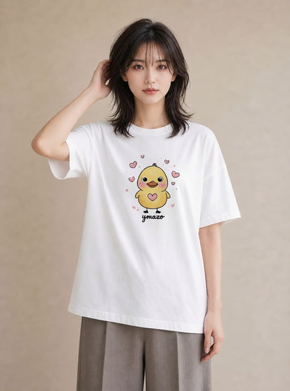 デザインTシャツ レディース アヒル 動物 アニマル イラスト レトロ 休日 ペアコーデ 白T