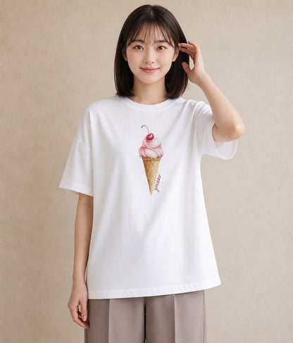 グラフィックTシャツ レディース ソフトクリーム 食べ物 フード イラスト きれいめカジュアル 敬老の日 ホワイトデー 白T