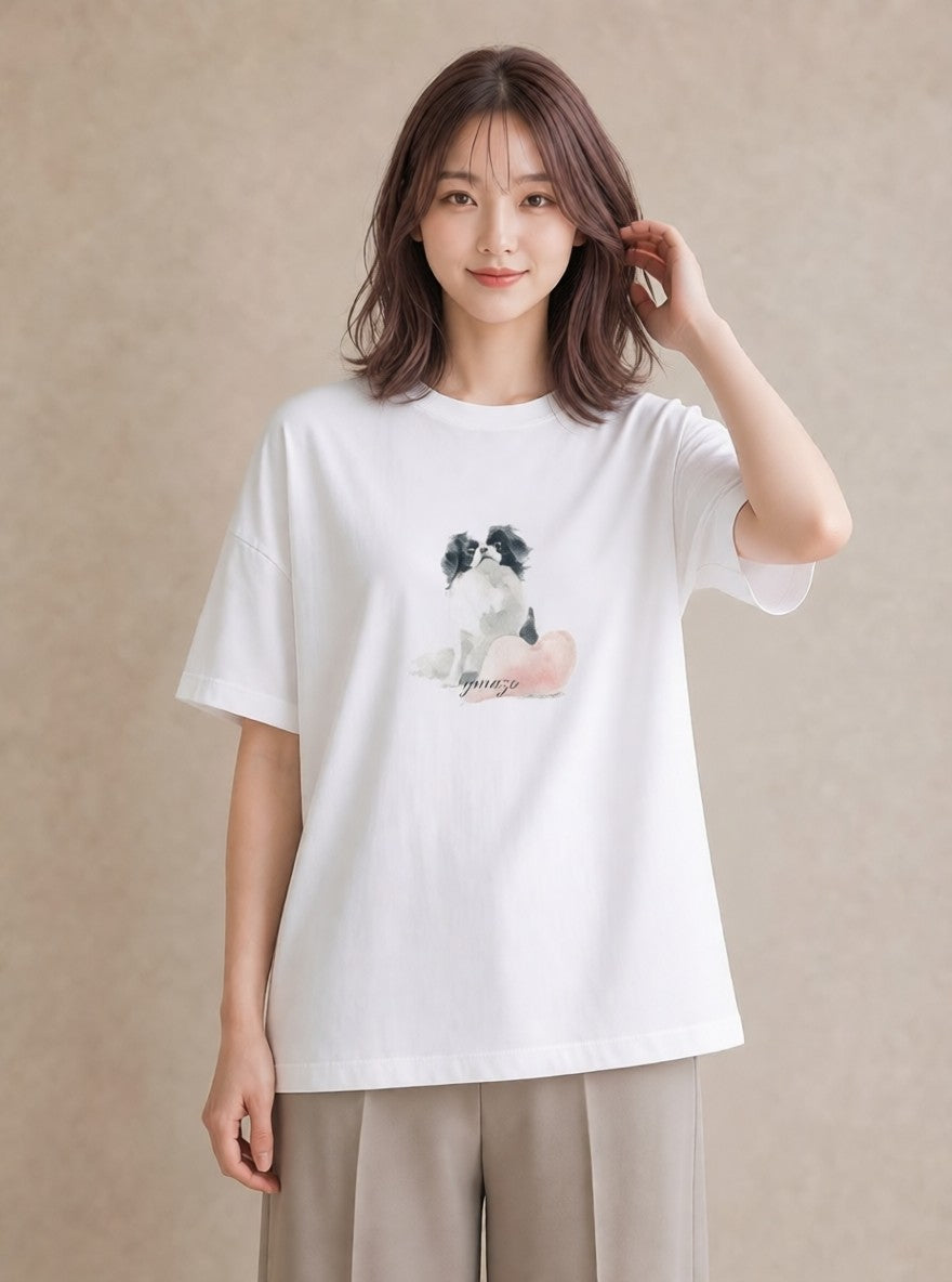 プリントTシャツ レディース 狆 犬 いぬ イラスト モード 友達ギフト 部屋着 白T