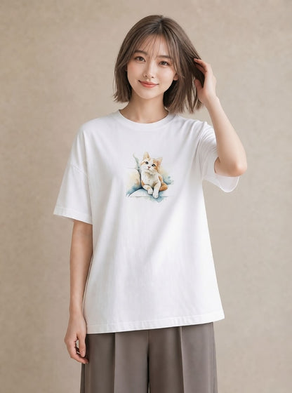 プリントTシャツ レディース 猫の手 猫 ねこ イラスト ナチュラル ママ カフェ服 白T