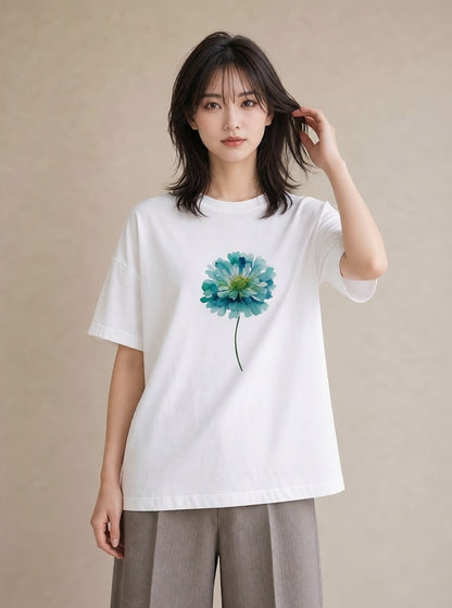 デザインTシャツ レディース カーネーション 花 花柄 イラスト 韓国風 綿100 デート 白T