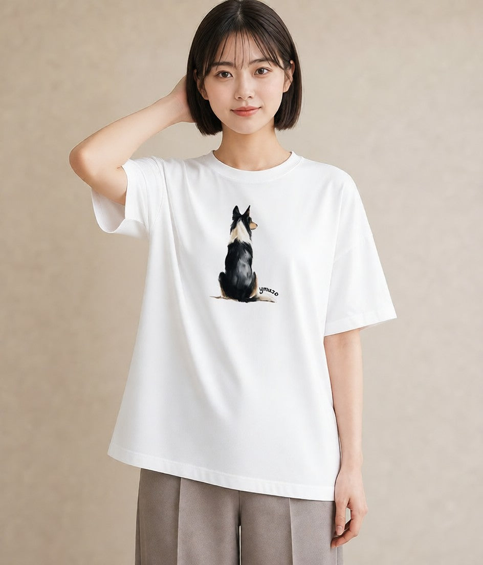 プリントTシャツ レディース ボーダーコリー 犬 いぬ イラスト シック 秋コーデ おしゃれギフト 白T
