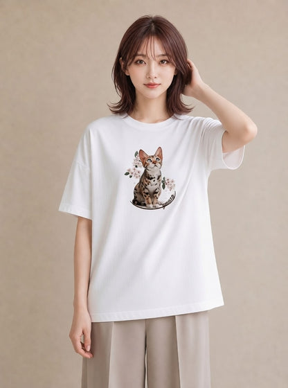 半袖Tシャツ レディース アビシニアン 猫 ねこ イラスト 水彩風 旅行 母娘コーデ 白T