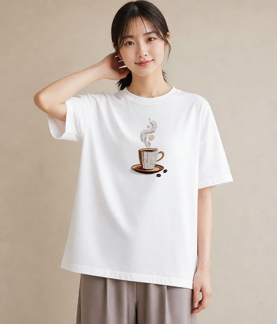 Tシャツ レディース カフェオレ 食べ物 フード イラスト 休日コーデ 女性向けギフト 散歩 白T