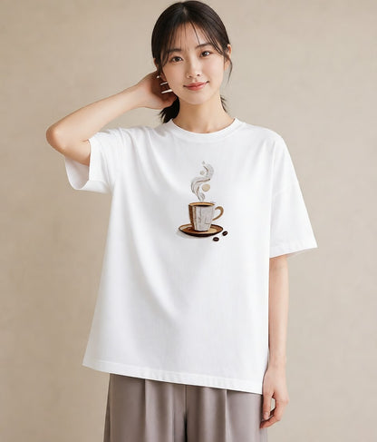 Tシャツ レディース カフェオレ 食べ物 フード イラスト 休日コーデ 女性向けギフト 散歩 白T