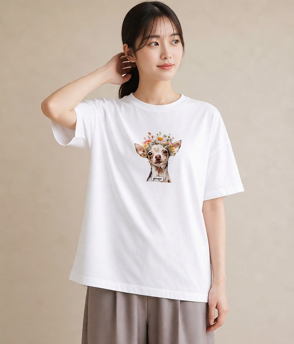 Tシャツ レディース チワワ 犬 いぬ イラスト ヴィンテージ風 親子 20代 白T