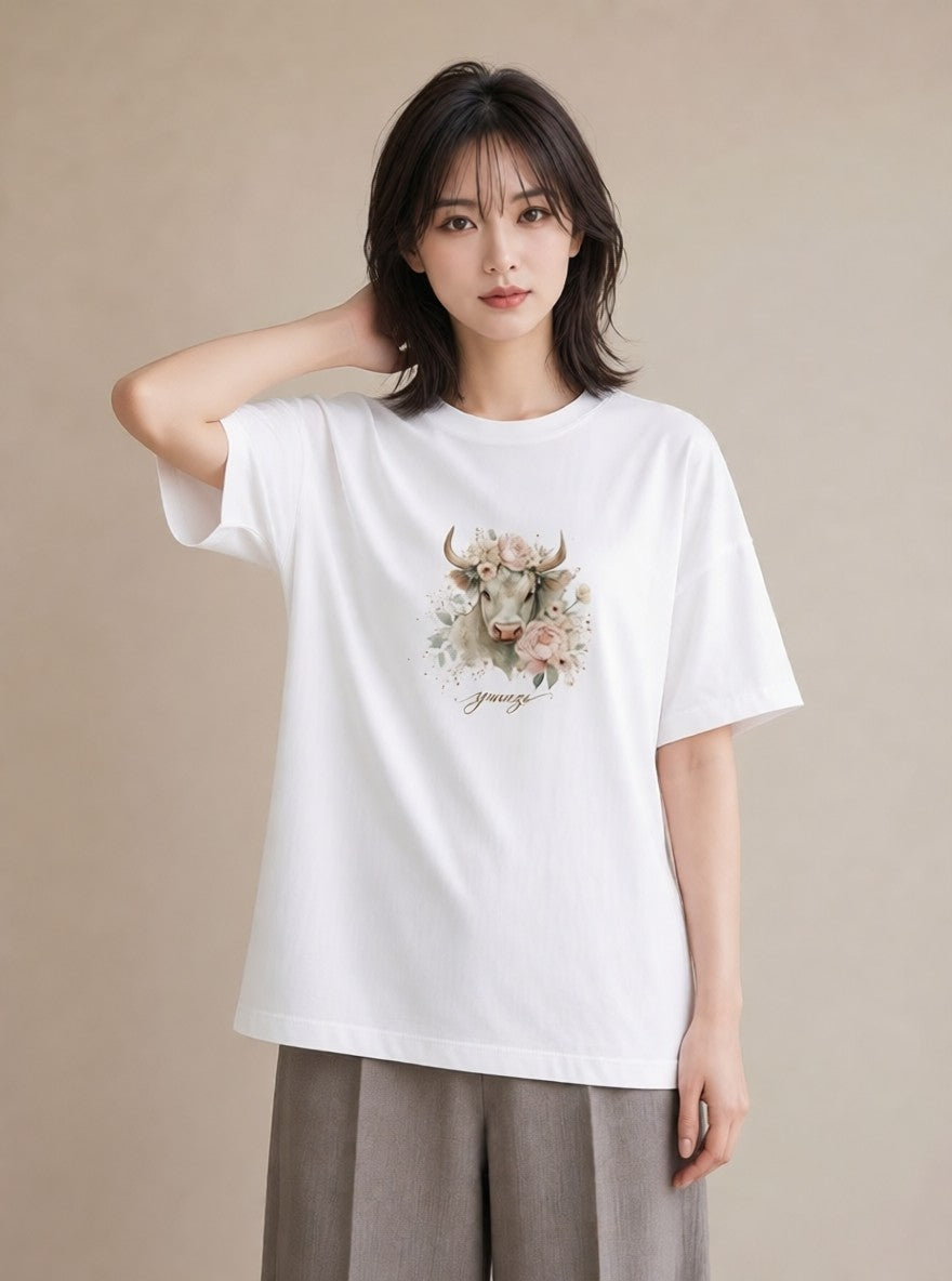 プリントTシャツ レディース 牡羊座 星空 宇宙 イラスト こなれ感 帰省 ラフ 白T
