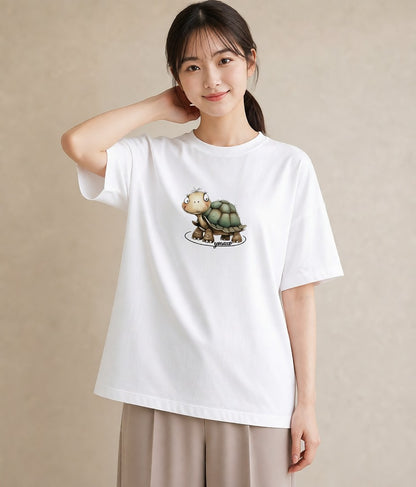 プリントTシャツ レディース カメ ペット 動物 イラスト 手描き風 母娘コーデ 自分用 白T