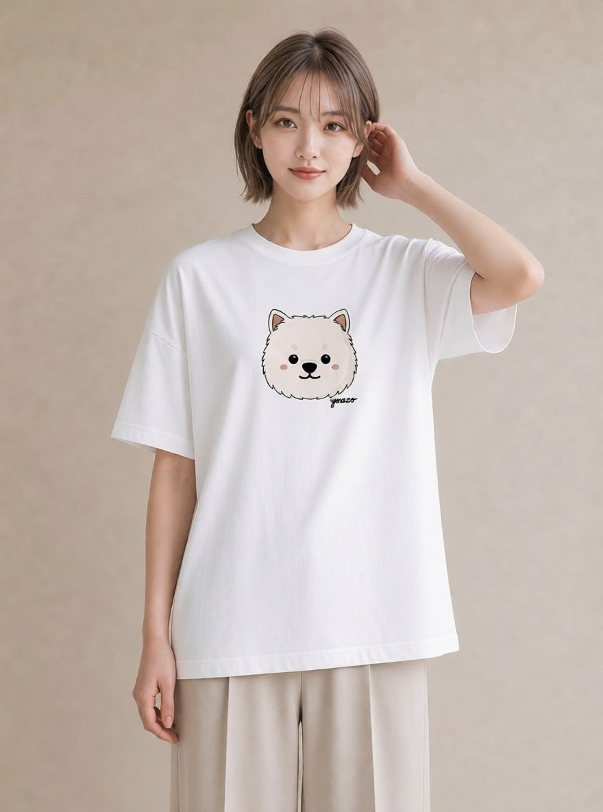 グラフィックTシャツ レディース 犬 いぬ イラスト 抜け感 レイヤード 友達ギフト 白T