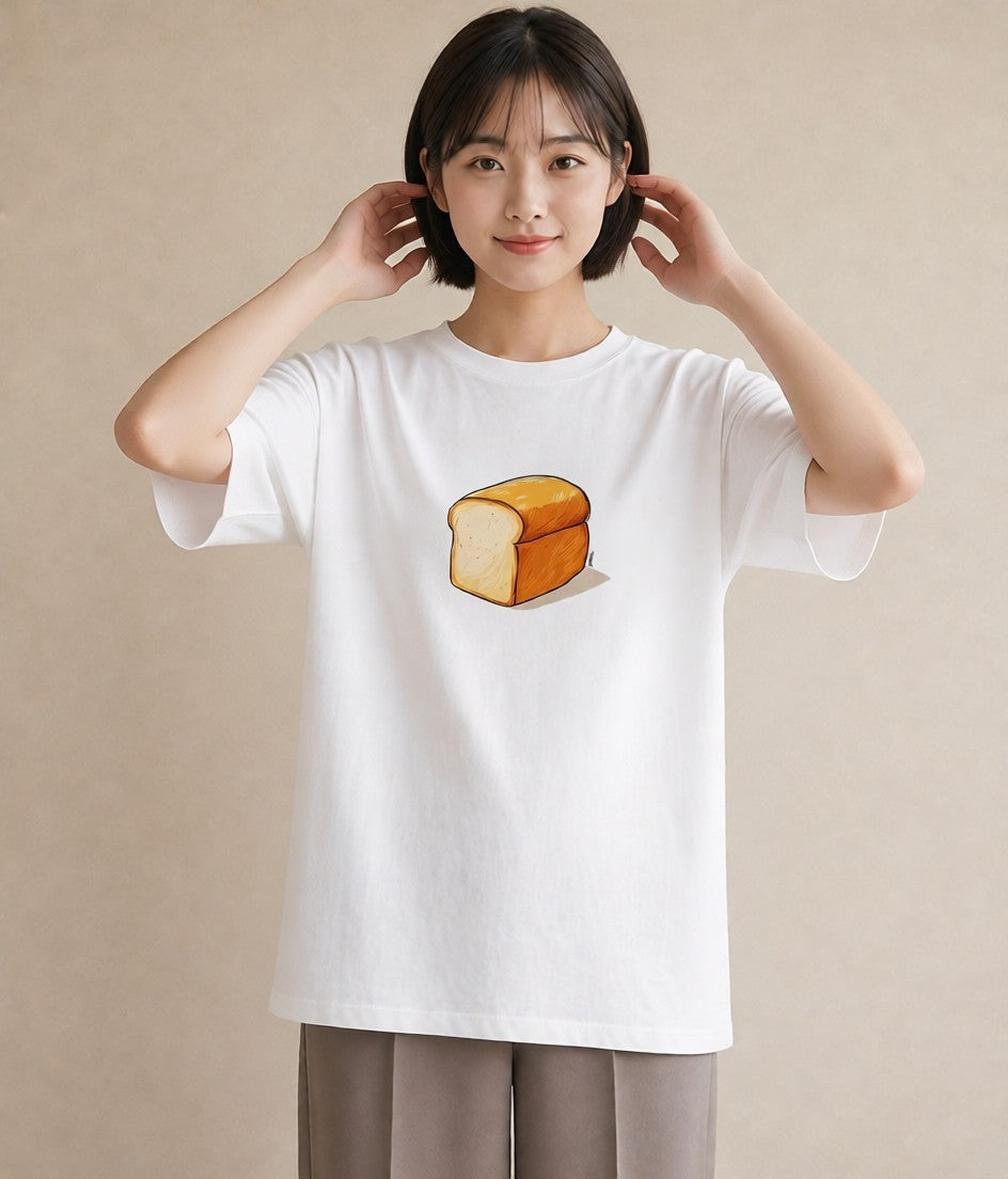 グラフィックTシャツ レディース パン 食べ物 フード イラスト 休日コーデ ホワイトデー 春服 白T