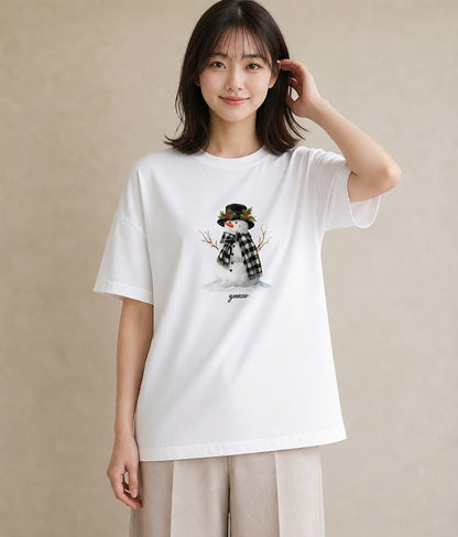 デザインTシャツ レディース 雪 星空 宇宙 イラスト 春服 ミセス 白T