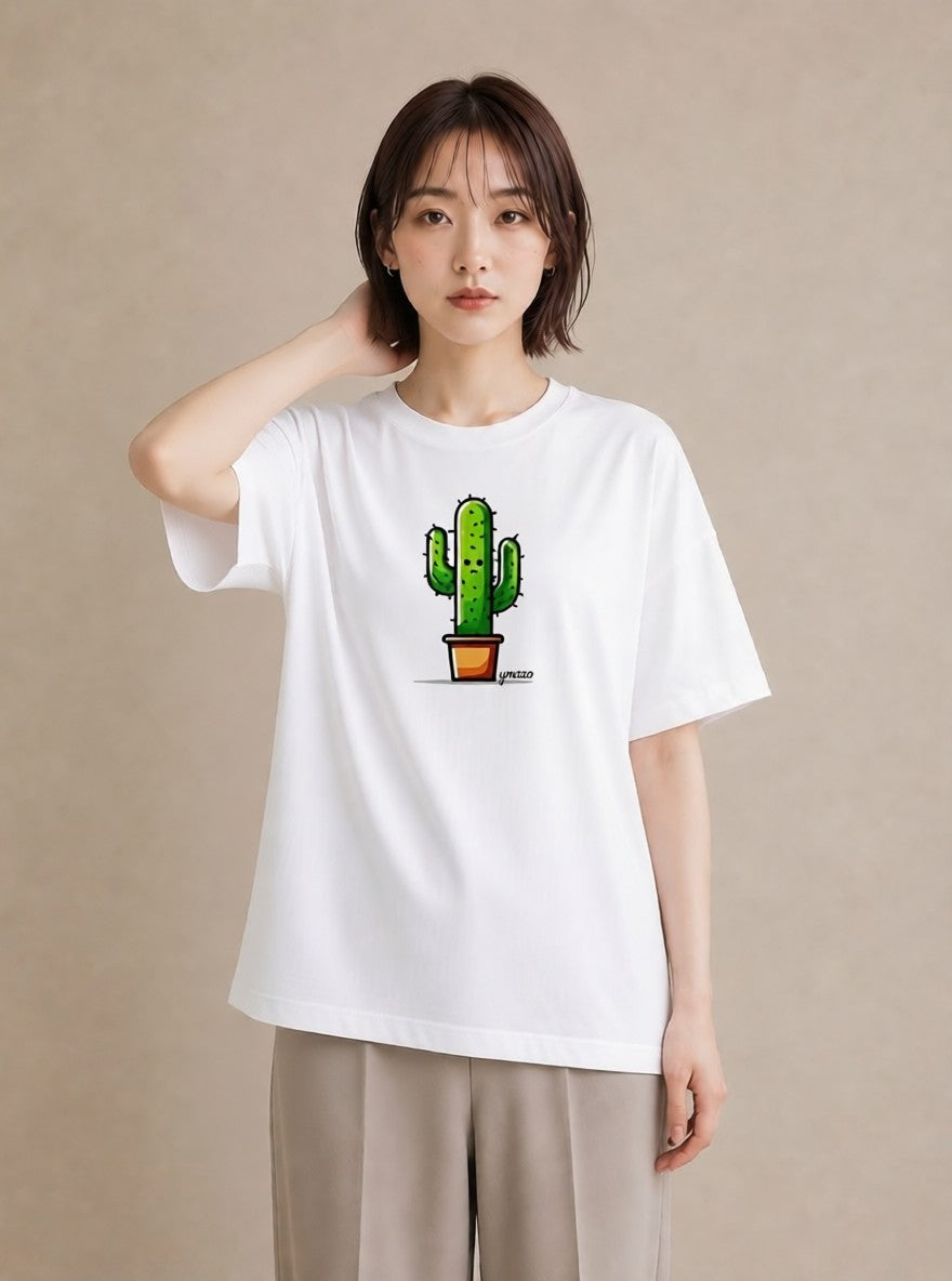 Tシャツ レディース サボテン 植物 ボタニカル イラスト 可愛い ビーチ デイリーウェア 白T