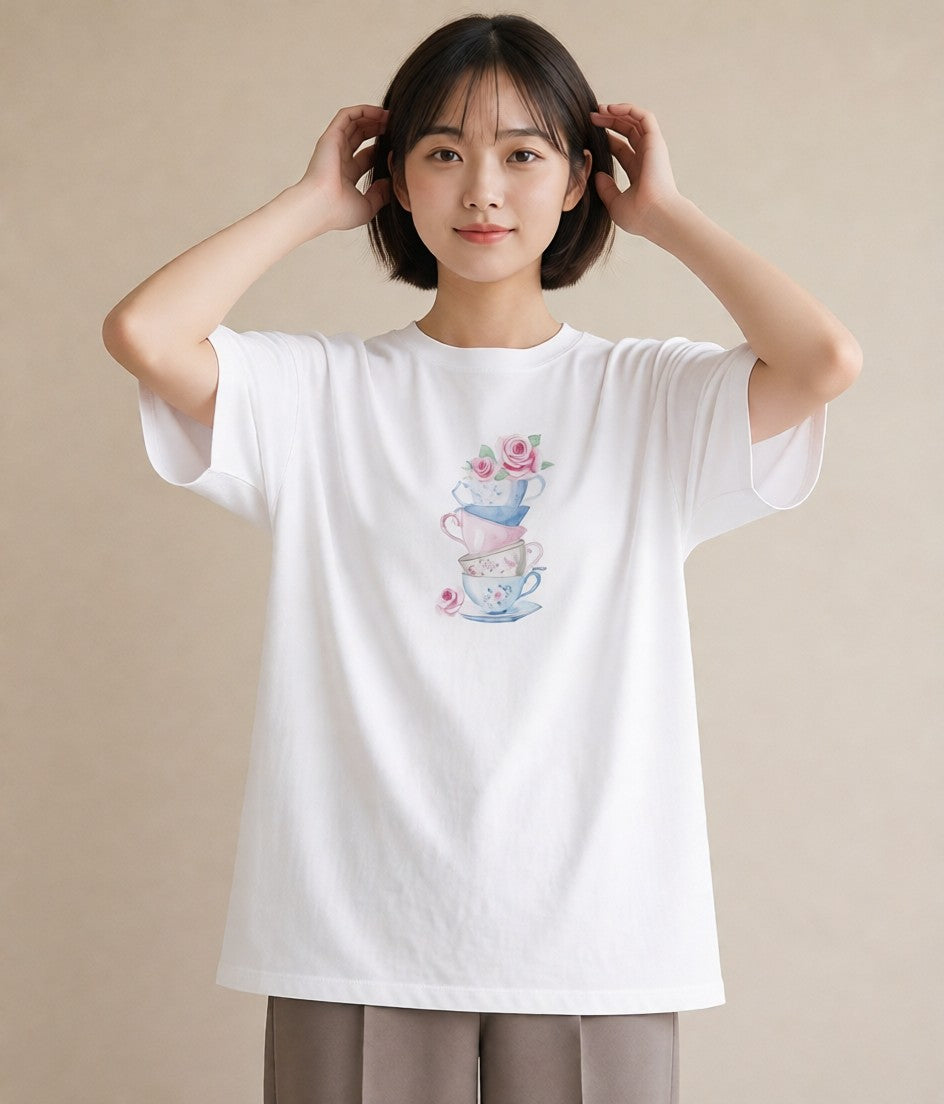 プリントTシャツ レディース ハーブティー 食べ物 フード イラスト ニュアンス 休日 ペアコーデ 白T