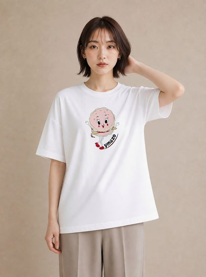 デザインTシャツ レディース ショートケーキ 食べ物 フード イラスト 可愛い カジュアルコーデ 買い物 白T