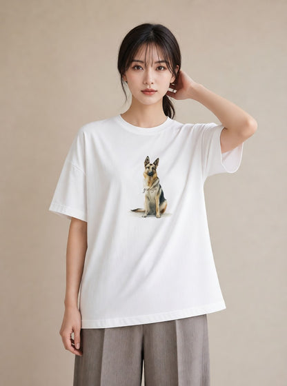 デザインTシャツ レディース ジャーマンシェパード 犬 いぬ イラスト カジュアル 母娘コーデ 自分用 白T