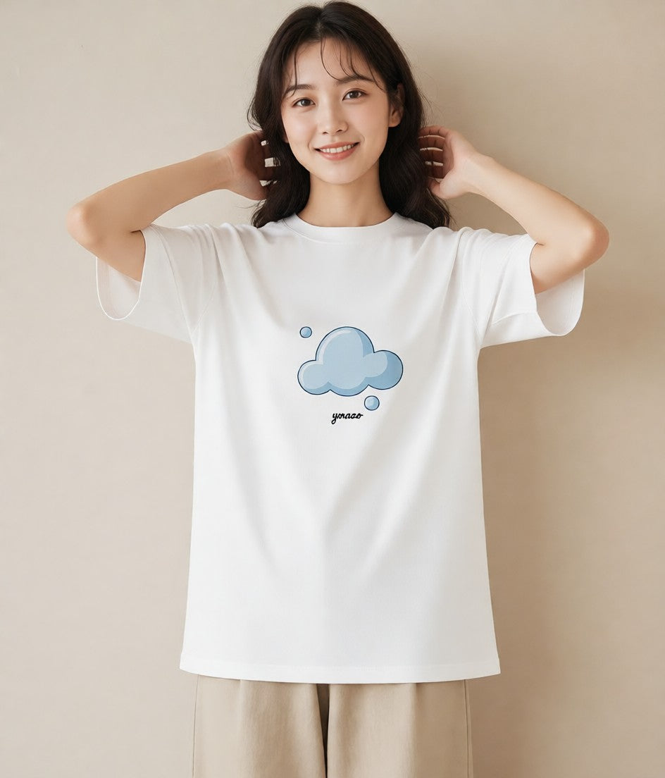 デザインTシャツ レディース 窓辺の雨 雨の日 窓 ナチュラル アンティーク イラスト ニュアンス 公園 ママ 白T