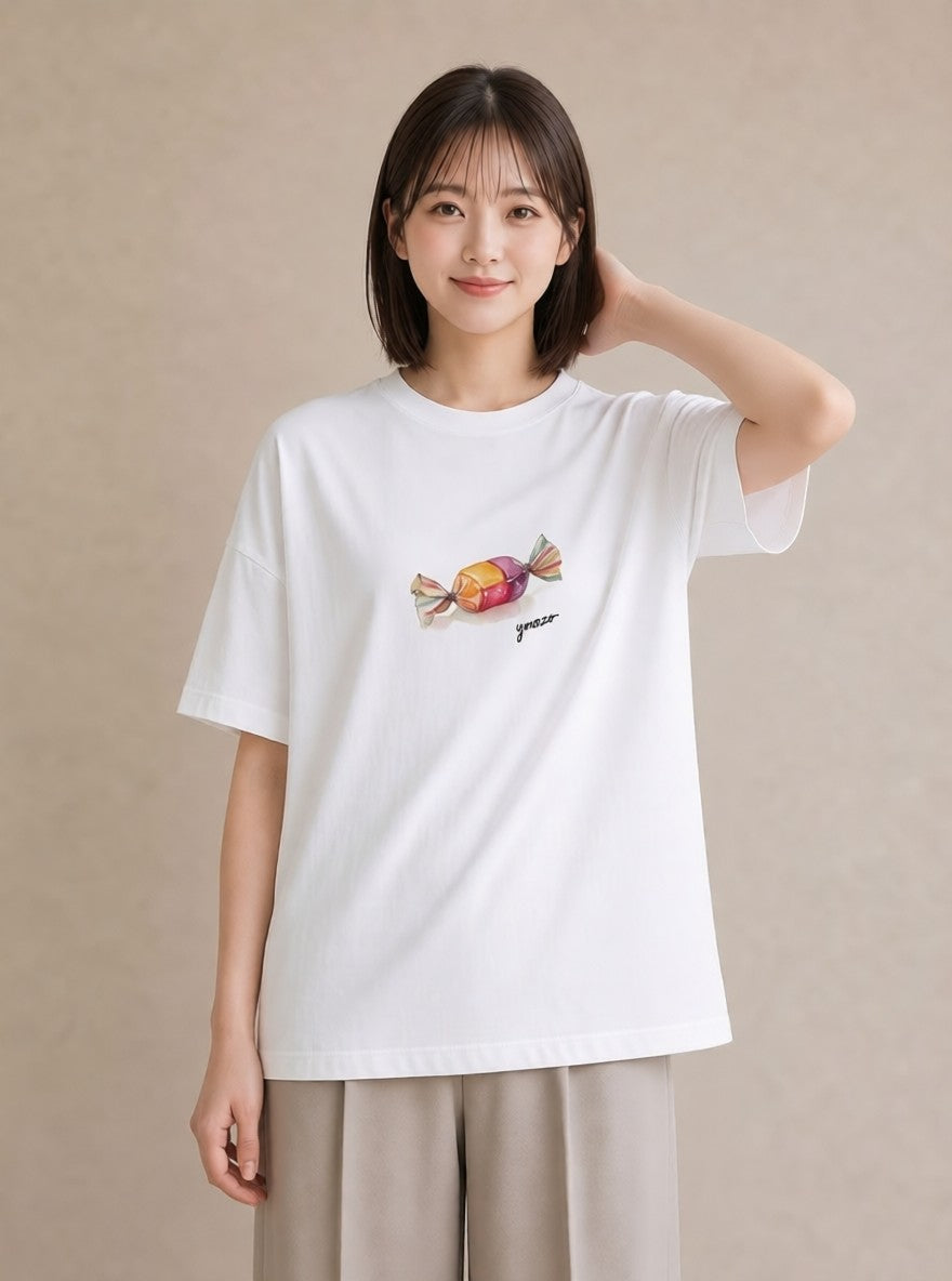 半袖Tシャツ レディース マカロン 食べ物 フード イラスト ナチュラル 春コーデ 姉妹 白T