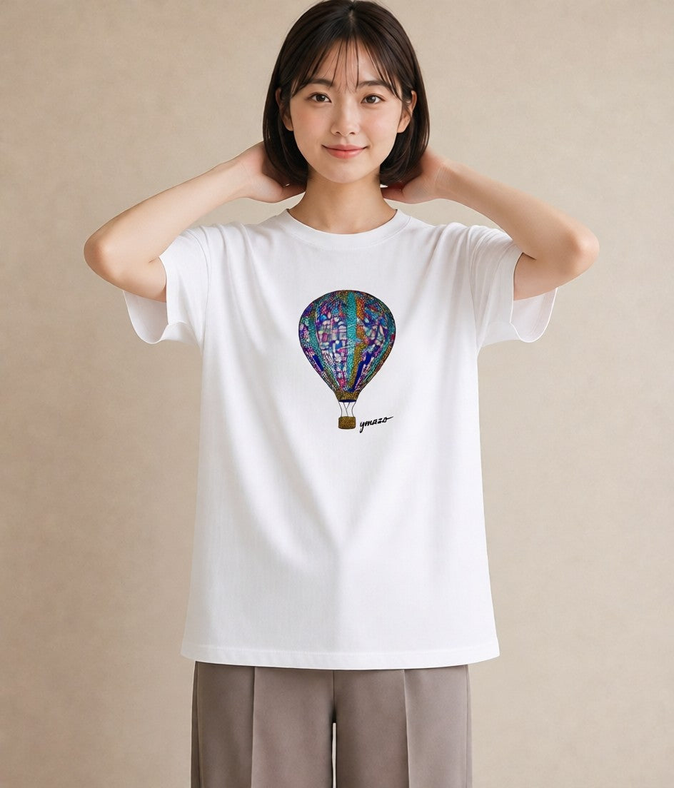 デザインTシャツ レディース 気球 星空 宇宙 イラスト ガーリー カジュアルコーデ 買い物 白T