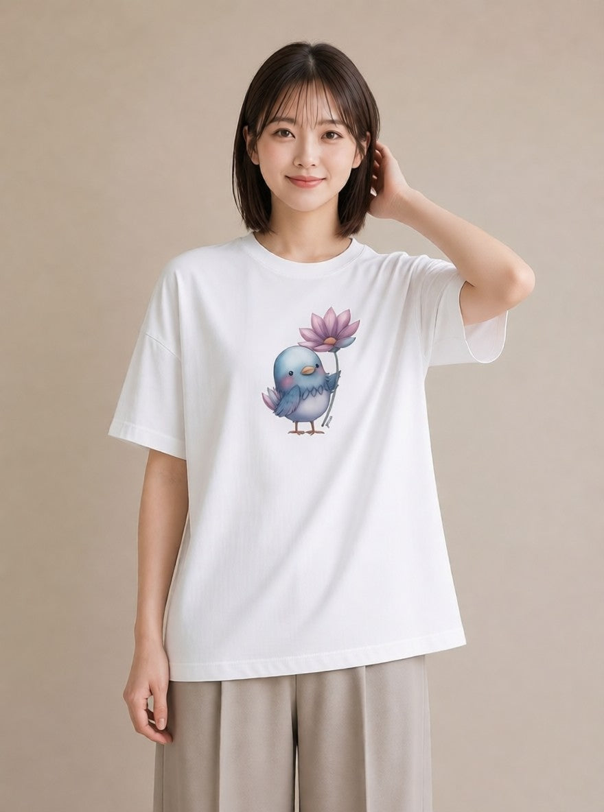 デザインTシャツ レディース セキセイインコ ペット 動物 イラスト 抜け感 敬老の日 ホワイトデー 白T