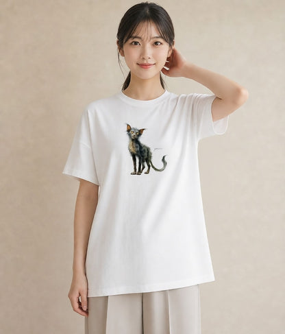 Tシャツ レディース 猫 ねこ イラスト 買い物 夏コーデ 白T
