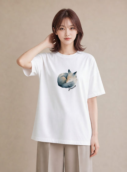 プリントTシャツ レディース きつね 動物 アニマル イラスト ナチュラル ホワイトデー 春服 白T