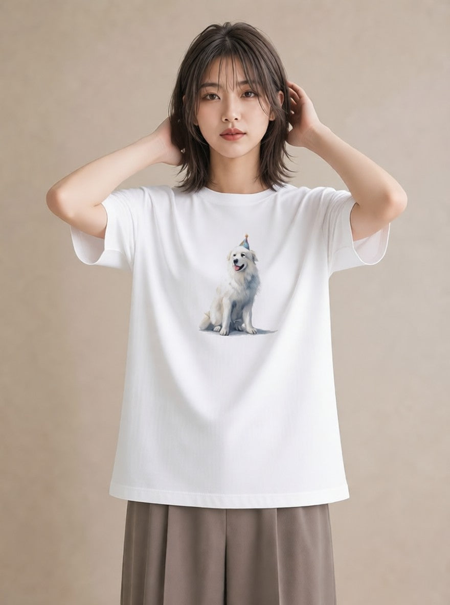 プリントTシャツ レディース 老犬 犬 いぬ イラスト 抜け感 自分用 ルームウェア 白T