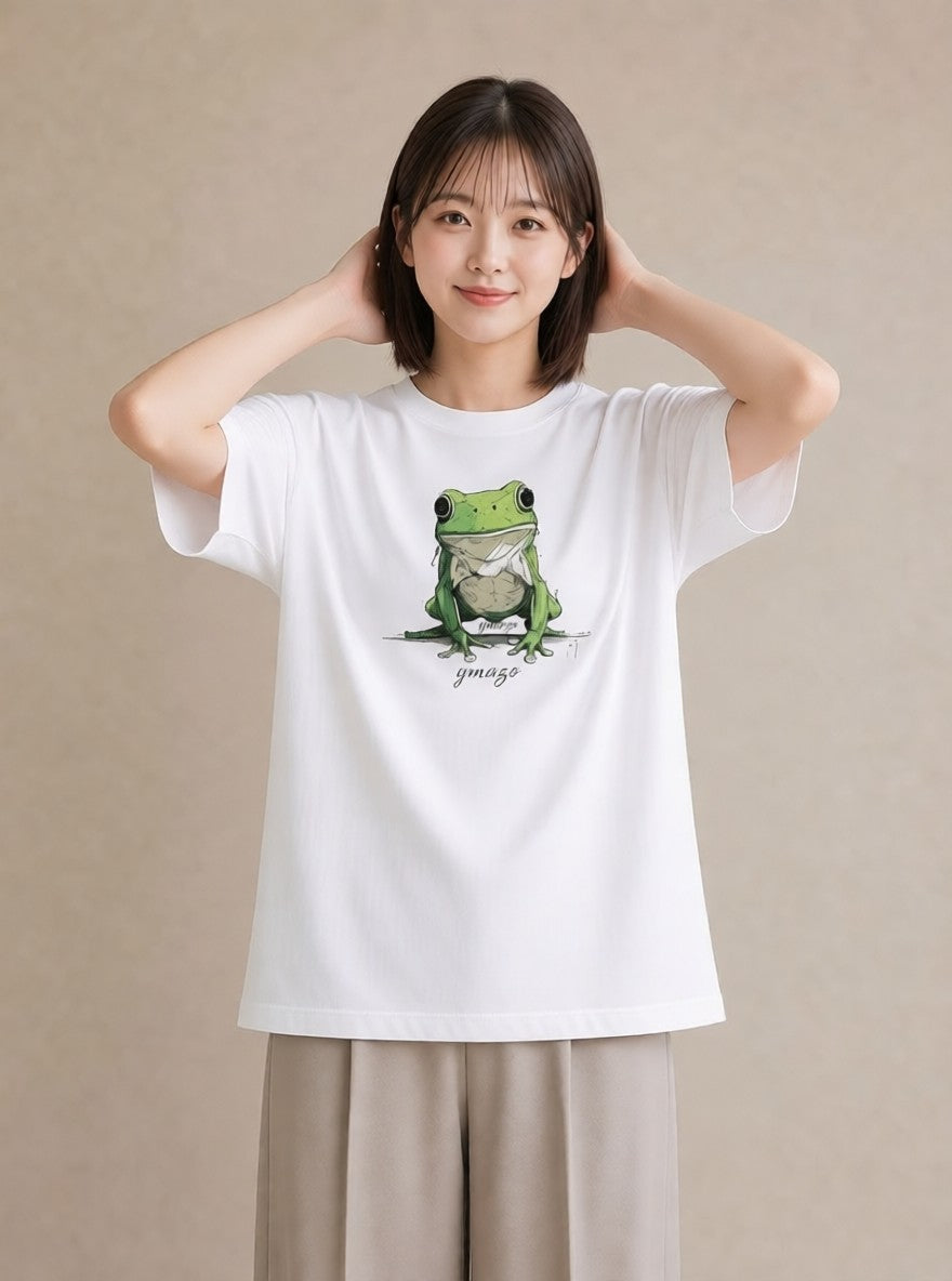 プリントTシャツ レディース アマガエル ペット 動物 イラスト カフェコーデ カフェ巡り 女子会 白T
