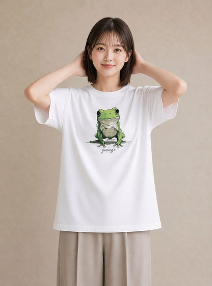 プリントTシャツ レディース アマガエル ペット 動物 イラスト カフェコーデ カフェ巡り 女子会 白T