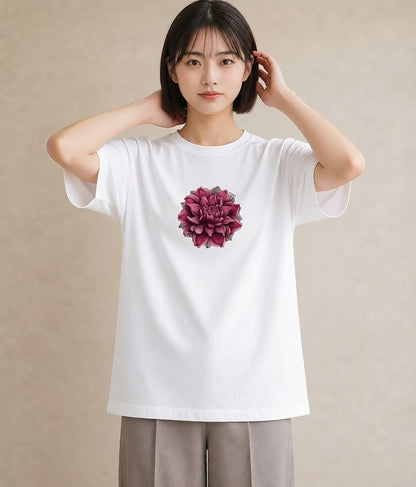 半袖Tシャツ レディース ゆり 百合 花 花柄 イラスト ポップ ラフ レイヤード 白T