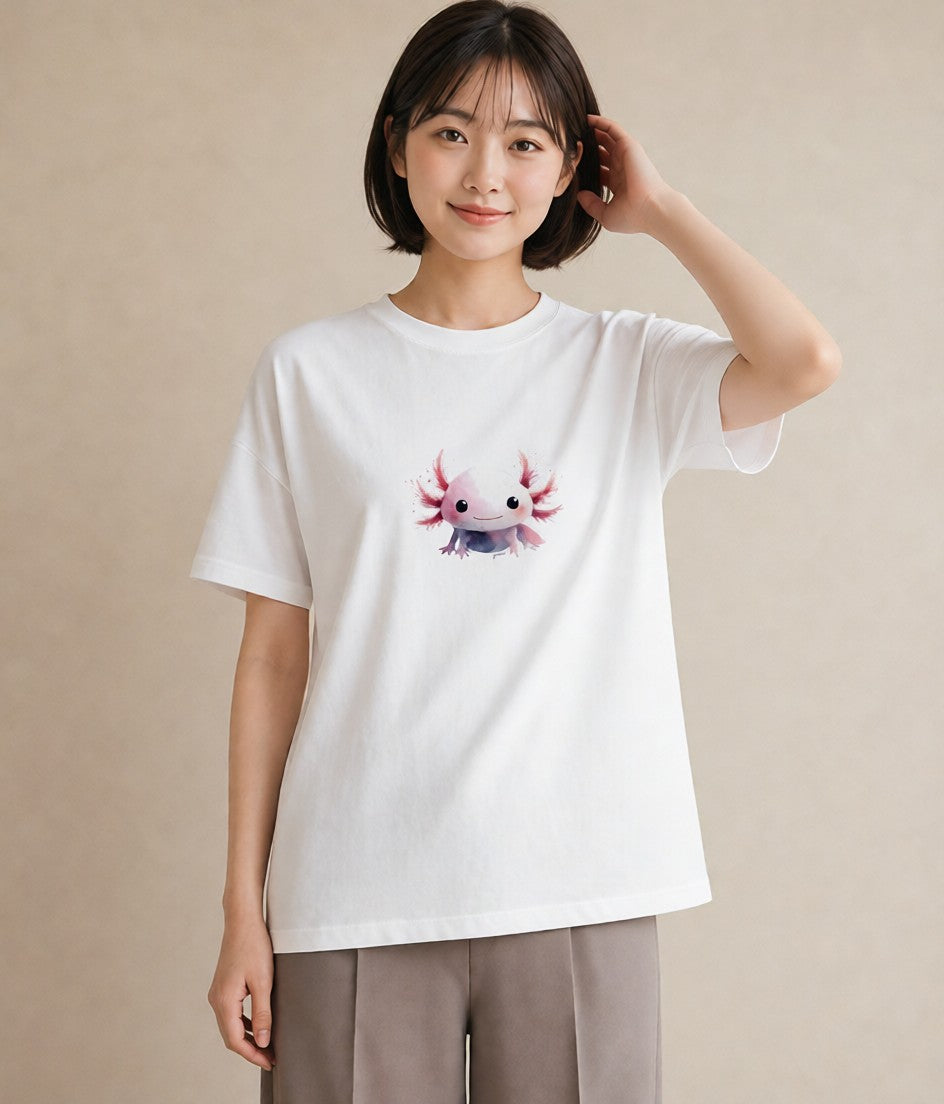 半袖Tシャツ レディース ウーパールーパー ペット 動物 イラスト 個性的 母の日 ビーチ 白T