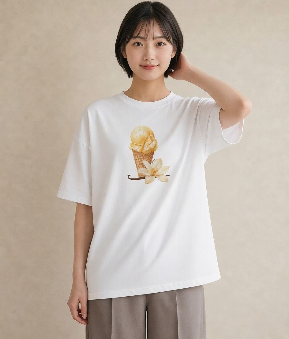 デザインTシャツ レディース ソフトクリーム 食べ物 フード イラスト 上品 デイリーウェア 休日 白T