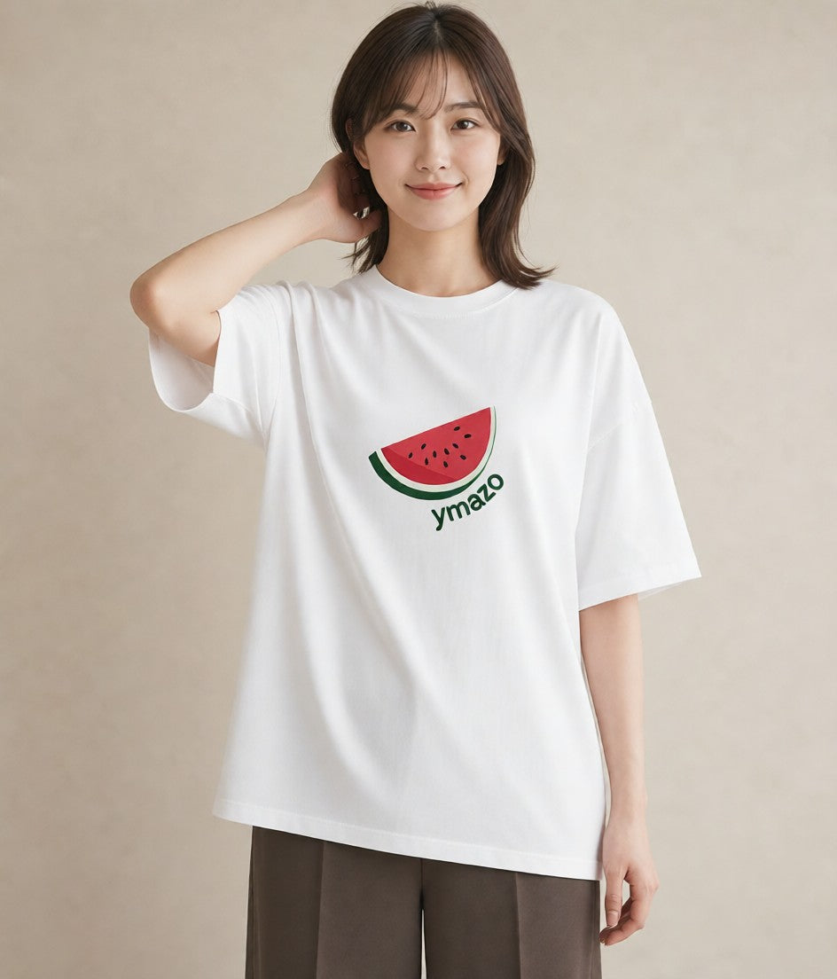 半袖Tシャツ レディース すいか 食べ物 フード イラスト ボタニカル 夏コーデ 通学 白T