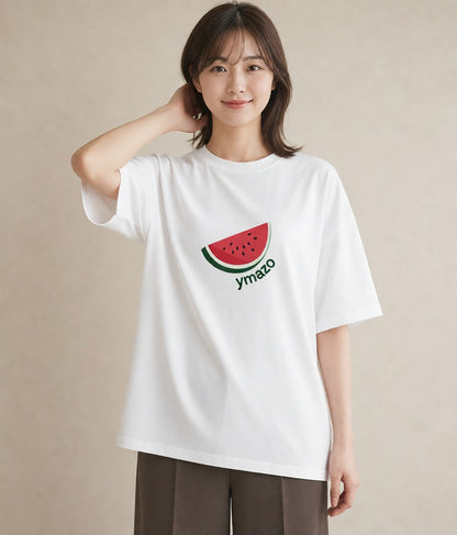 半袖Tシャツ レディース すいか 食べ物 フード イラスト ボタニカル 夏コーデ 通学 白T