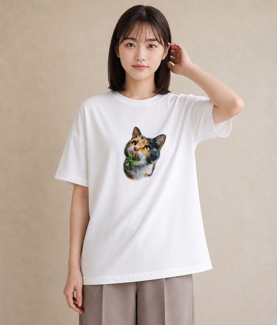 Tシャツ レディース 三毛猫 みけねこ 三毛 猫 ねこ イラスト カフェコーデ 綿100 デート 白T