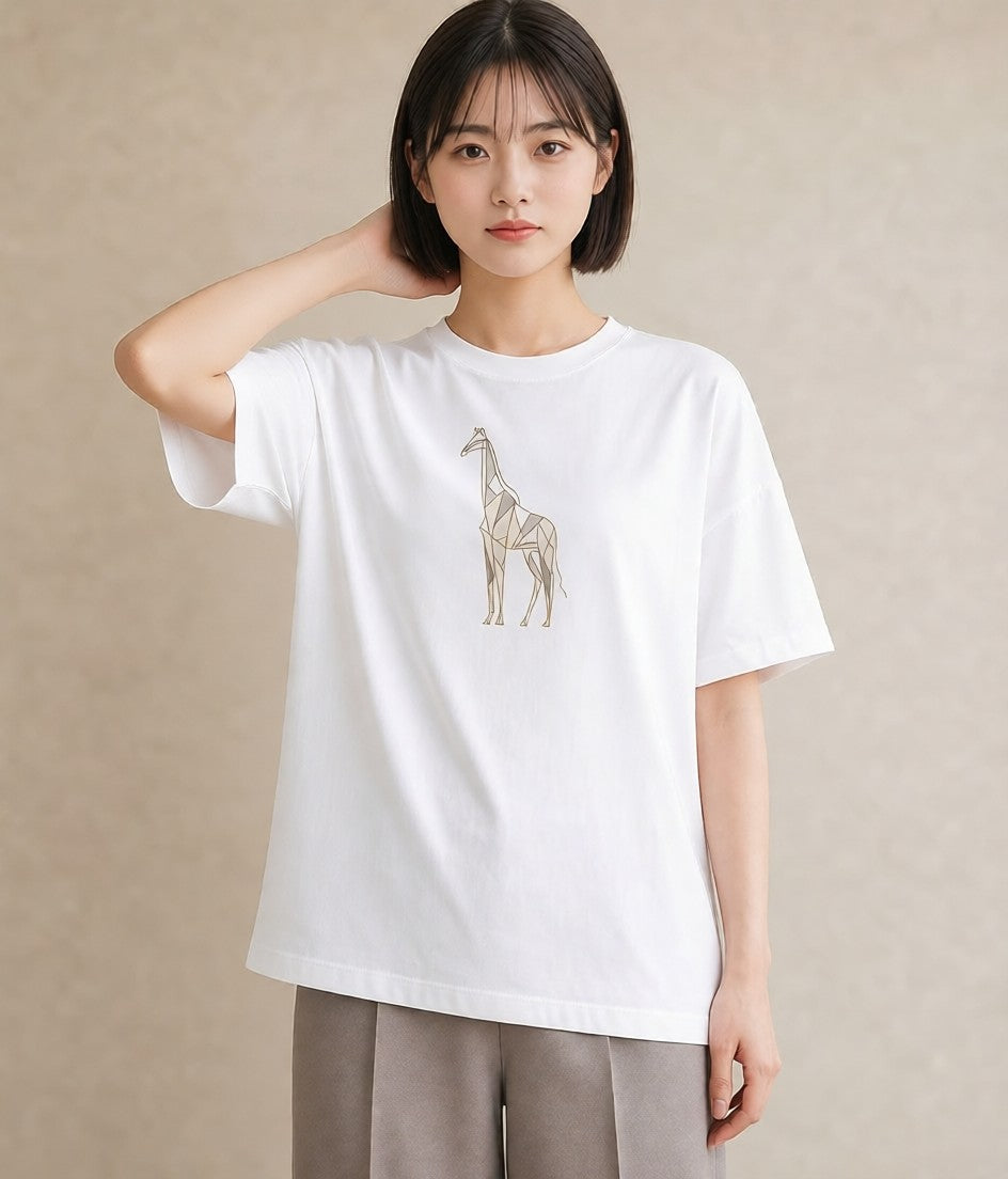 プリントTシャツ レディース きりん 動物 アニマル イラスト 抜け感 社会人 女性 白T