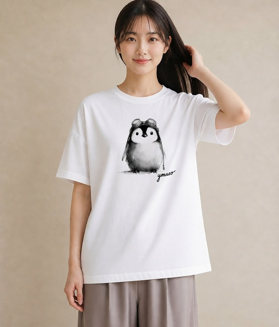 半袖Tシャツ レディース コウテイペンギン 動物 アニマル イラスト 休日コーデ 女性向けギフト 散歩 白T