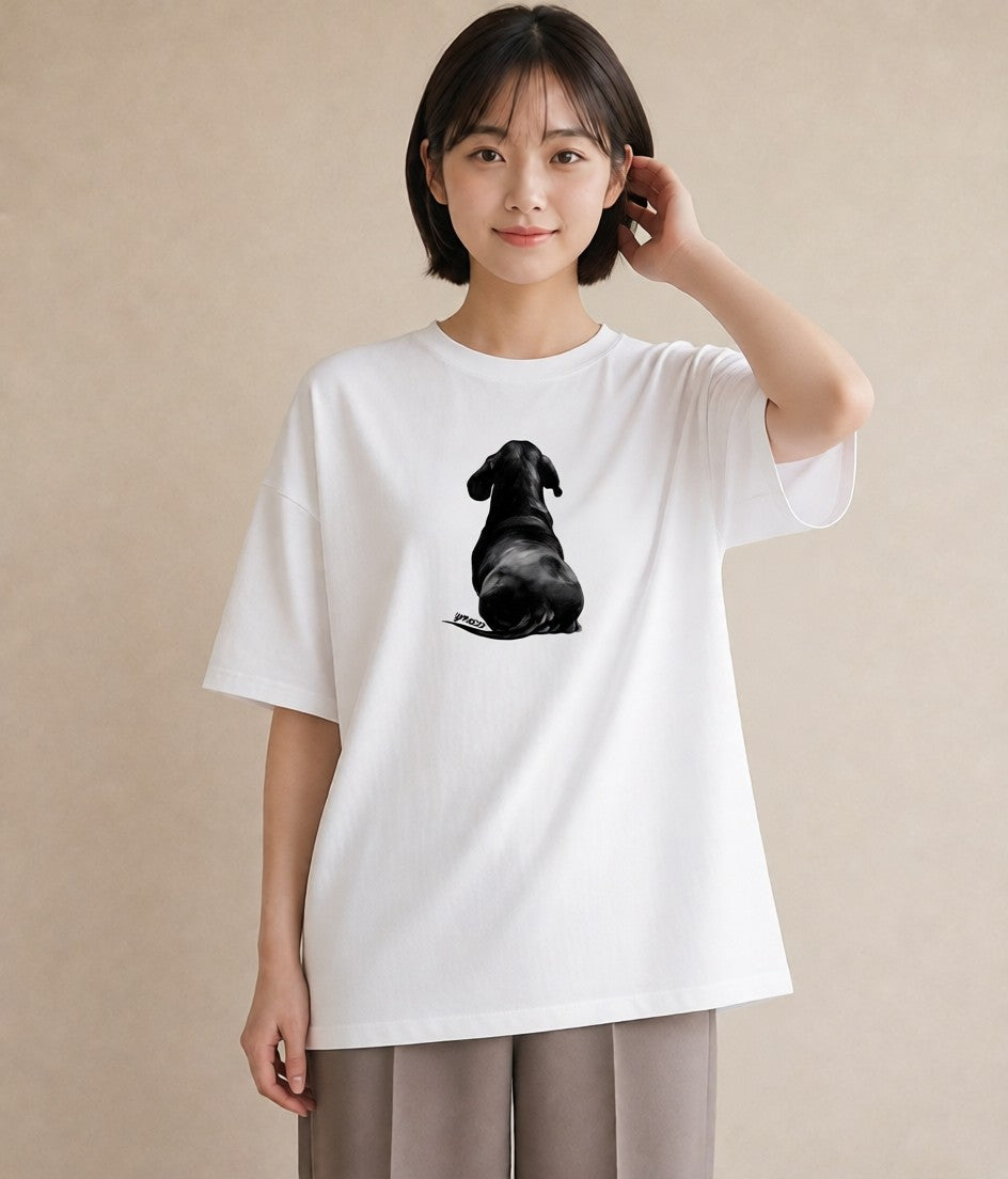 Tシャツ レディース ミニチュアダックスフンド 犬 いぬ イラスト 北欧風 カジュアルコーデ 買い物 白T