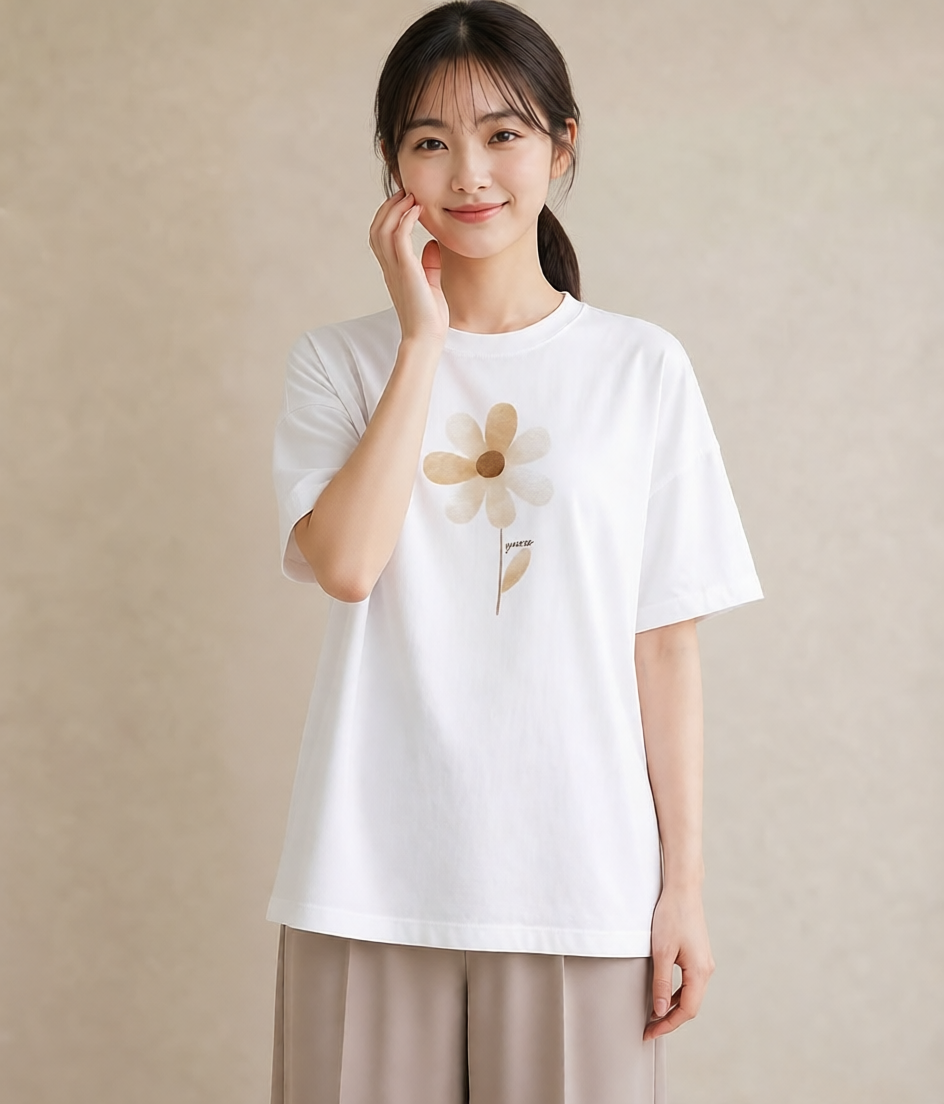 デザインTシャツ レディース ミモザ 花 花柄 イラスト カフェコーデ 帰省 ラフ 白T