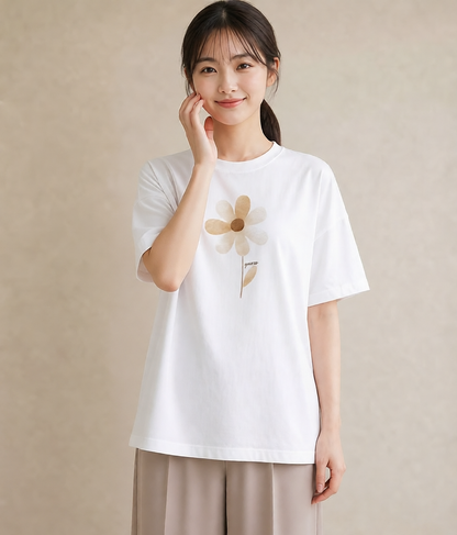 デザインTシャツ レディース ミモザ 花 花柄 イラスト カフェコーデ 帰省 ラフ 白T