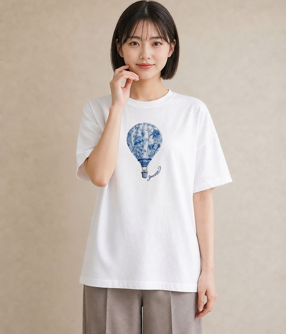 半袖Tシャツ レディース 気球 星空 宇宙 イラスト 可愛い 春服 ミセス 白T
