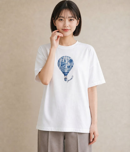 半袖Tシャツ レディース 気球 星空 宇宙 イラスト 可愛い 春服 ミセス 白T