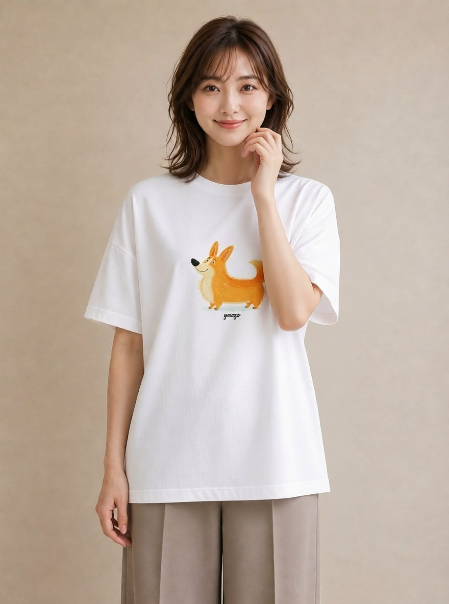 デザインTシャツ レディース ウェルシュコーギー コーギー 犬 いぬ イラスト 休日コーデ 普段着 週末コーデ 白T