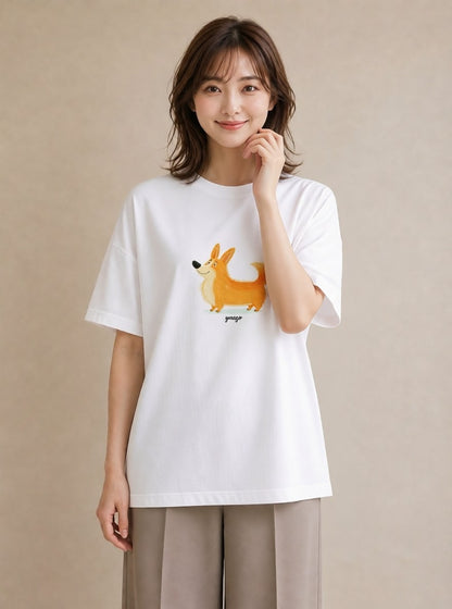 デザインTシャツ レディース ウェルシュコーギー コーギー 犬 いぬ イラスト 休日コーデ 普段着 週末コーデ 白T