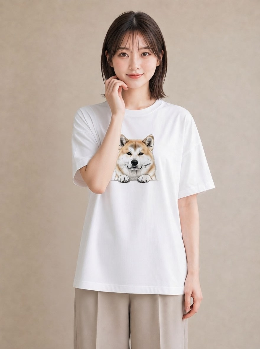 プリントTシャツ レディース 秋田犬 犬 いぬ イラスト 個性的 送別ギフト 通勤 白T