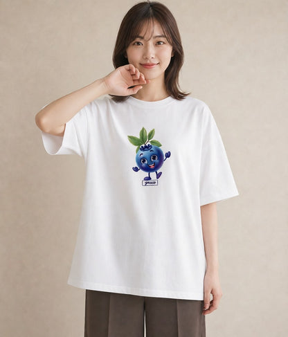 デザインTシャツ レディース ブルーベリー 食べ物 フード イラスト カフェコーデ デート 帰省 白T