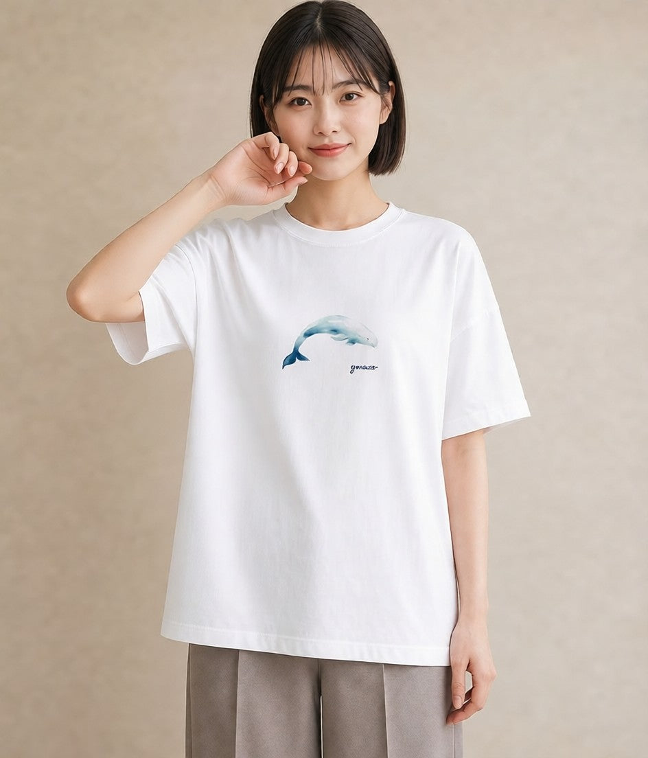 プリントTシャツ レディース ジンベエザメ 海の生き物 海 イラスト ゆるかわ お揃い 親子 白T
