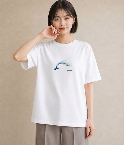プリントTシャツ レディース ジンベエザメ 海の生き物 海 イラスト ゆるかわ お揃い 親子 白T