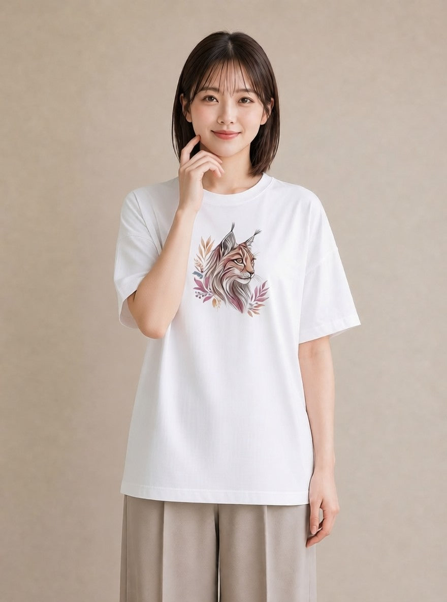 グラフィックTシャツ レディース メインクーン 猫 ねこ イラスト カジュアル 買い物 夏コーデ 白T