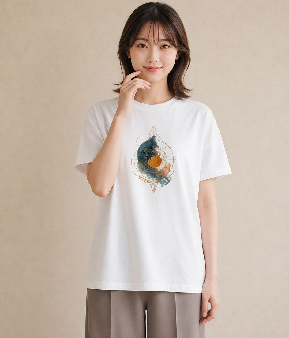 グラフィックTシャツ レディース 太陽 星空 宇宙 イラスト 淡色 在宅 公園 白T